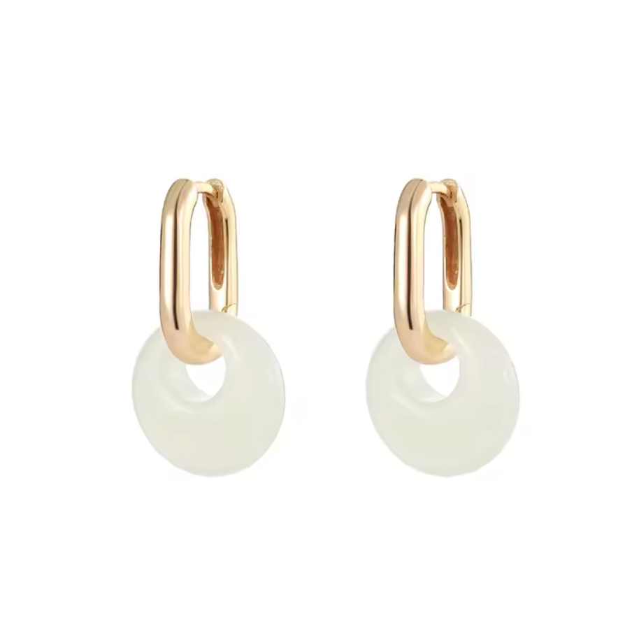 Elegant Natural Jade & Sterling Silver Hoop Earrings